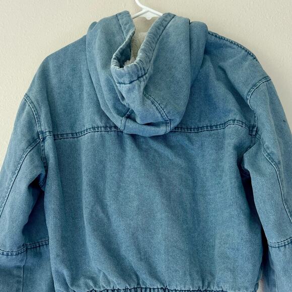 Ashley Vintage Charm Crop Sherpa lined denim jean hooded western jacket Medium - Picture 8 of 11